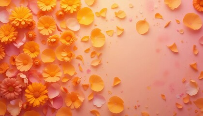 yellow flowers and petals on a pink background