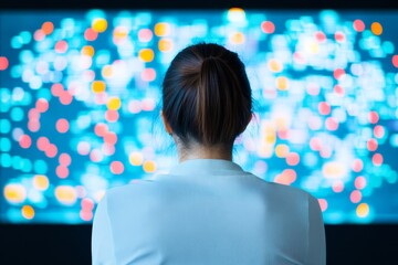 Female Engineer Analyzing Data on Digital Dashboard in High-Tech Green Energy Control Room