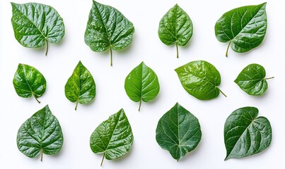 Fresh green leaves pattern on white background