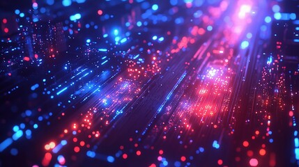 Obraz premium Detailed Close-Up of a Computer Motherboard with Vibrant Lights