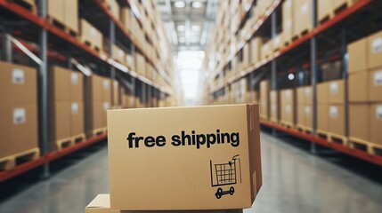 Free shipping cardboard box in warehouse.