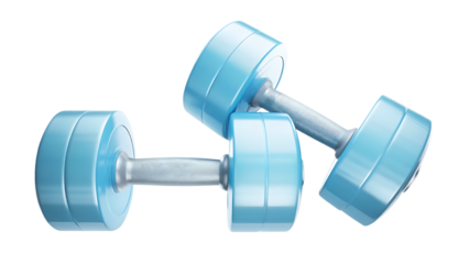 blue dumbbell weights isolated on white background PNG.AI GENERATED