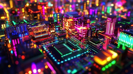 Obraz premium Futuristic Abstract Technology Landscape with Vibrant Neon Lights