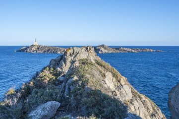 The lighthouse overlooking the cliffs of Isola dei Cavoli in Villasimius