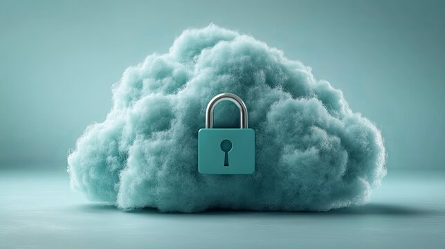 Conceptual image of security with a padlock on a cloud background