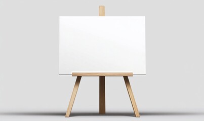 Empty canvas on small wooden easel, studio background, mock up, graphic design