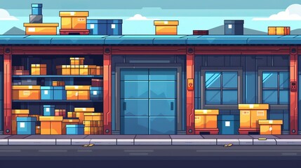 Spacious distribution center featuring tall shelving and logistics branding for efficient operations