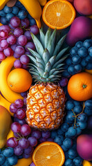 Vibrant tropical fruit medley with pineapple, bananas, and berries.Generative AI.