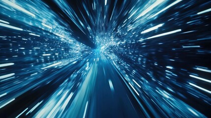 Abstract blue light streaks, simulating high-speed movement through digital space.