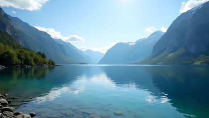 Obraz premium Mountain Lake in Norway with Reflective Waters Representing Tranquil Scenic Beauty