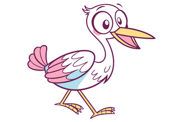 Charming Stork Bird Cartoon Vector Illustration