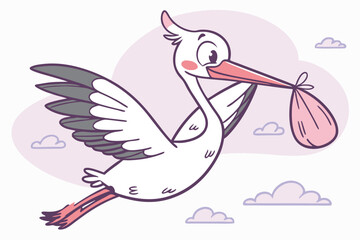 Charming Stork Bird Cartoon Vector Illustration