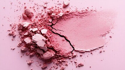 Fototapeta premium Crushed Pink Eyeshadow on Soft Pink Background: Beauty and Makeup Concepts in Stock Photography