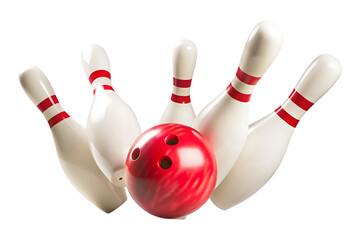 bowling ball hits bowling pins isolated on white background PNG.AI GENERATED