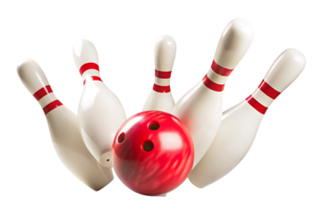 bowling ball hits bowling pins isolated on white background PNG.AI GENERATED