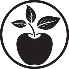 a black and white icon of an apple.