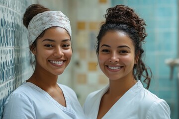 Woman, nurse and portrait for healthcare with smile, medical industry and integrity with care and support in gynecology. Help, happy and medicine with midwife at clinic for maternal, Generative AI