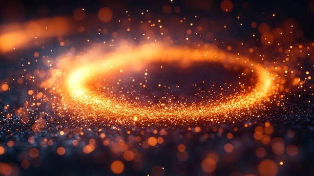 Glowing particles swirling in a fiery ring on dark background.