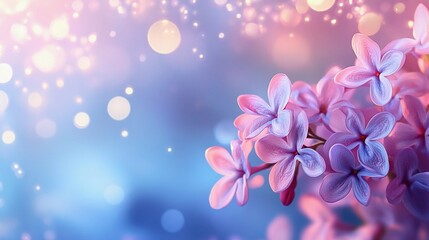 Fototapeta premium Soft shimmering bokeh lights illuminating delicate flower petals, providing a romantic and elegant mood, comic book style