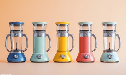 Colorful blenders on pastel background. Kitchen appliances