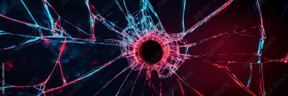 Poster colorful abstract design with glowing lines and dark center