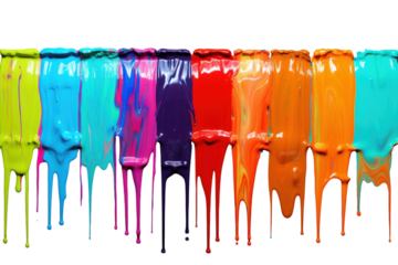 Colorful paint dripping down a wall creates an artistic and vibrant display in a creative workspace