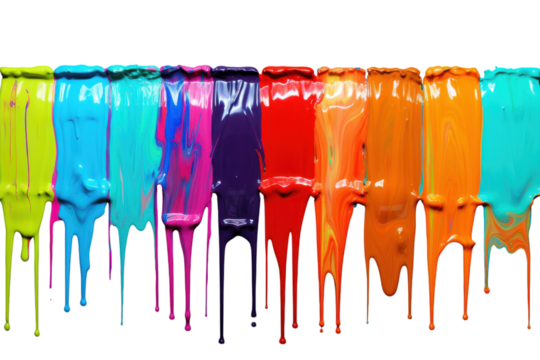Colorful paint dripping down a wall creates an artistic and vibrant display in a creative workspace
