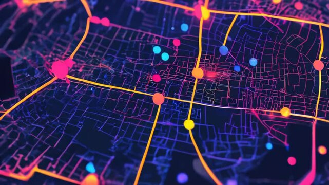 Vibrant city map visualization highlighting data points and connections