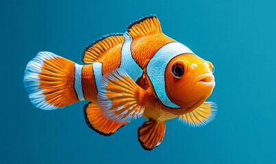 Naklejka premium Clownfish in aquarium against blue background. Possible use Stock photo