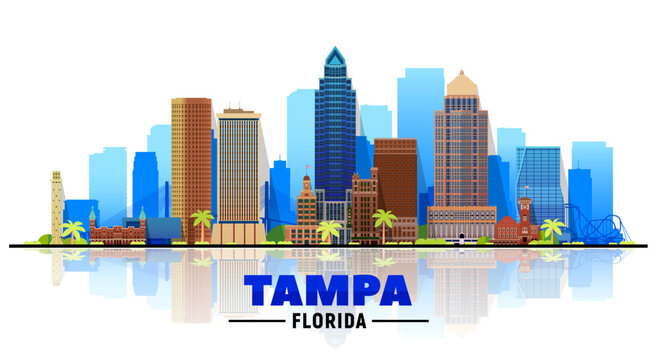 Tampa, Florida skyline with a city panorama on white background. Vector illustration. Business travel and tourism concept with modern buildings.