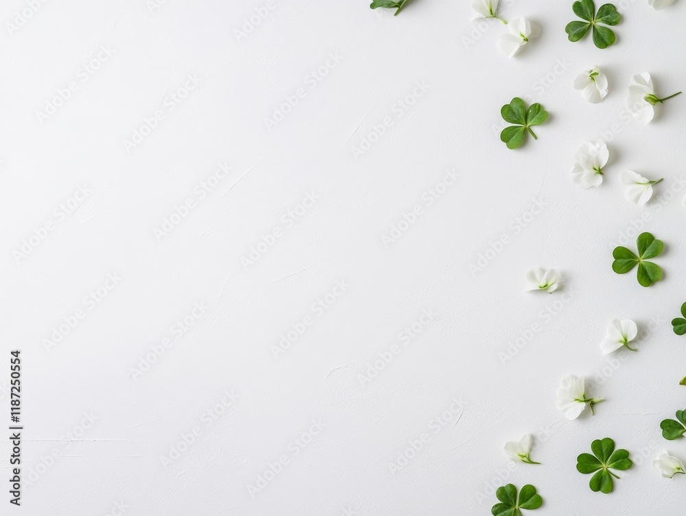 Poster Minimalistic Shamrock and Flower Pattern on White Background