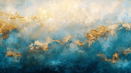 Fototapeta premium Vibrant abstract composition showcasing shades of blue and gold in a cloud-like formation