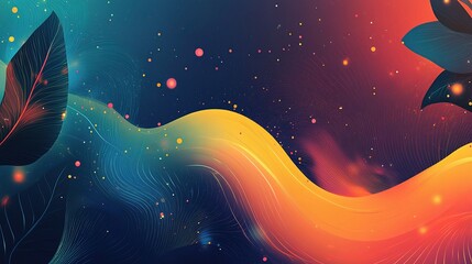 Abstract Colorful Background with Leaves and Flowing Lines for Business