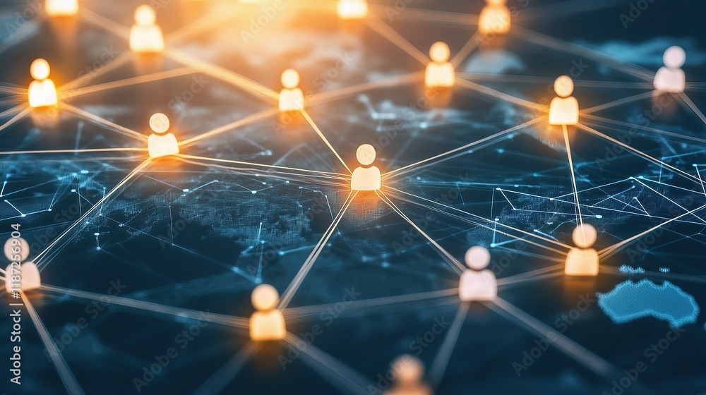 Poster global business network connection with data and analytic lines