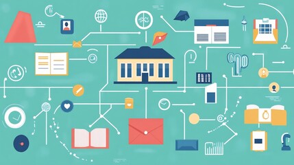 Infographicstyle depiction of civic education systems focusing interconnected symbols of learning empowerment