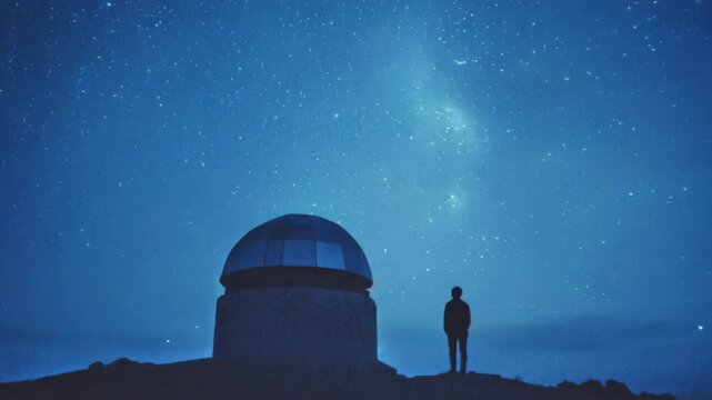 Stargazing under a clear night sky at a remote observatory in serene tranquility