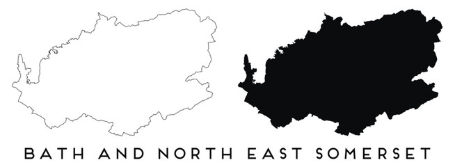 Bath and North East Somerset map outline and black silhouette vector
