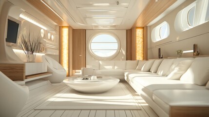 Modern Luxurious Interior Design of a Yacht Living Room Space