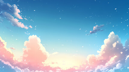 Soft blue sky with wispy spindrift clouds at sunset, sky, soft. spindrift. illustration. Sundrift. Illustration