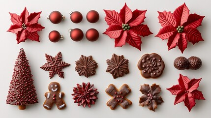 Fototapeta premium Festive holiday decorations and sweet treats on a white background for celebration