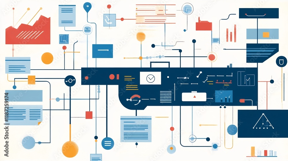 Poster Illustration of organizational design principle highlighting hierarchy workflow optimization team structures