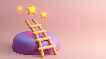 Colorful ladder reaching for stars above a soft purple platform.