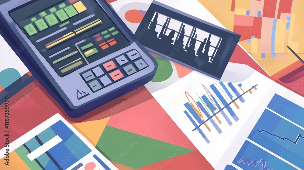 Poster illustration of management accounting tool featuring cost analysis charts performance management das