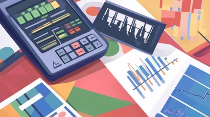Illustration of management accounting tool featuring cost analysis charts performance management dashboards