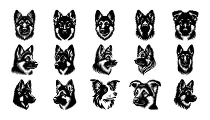 Black and white vector of German shepherd dog head, dog head silhouette, dog vector icon, dog icon SVG, dog vector