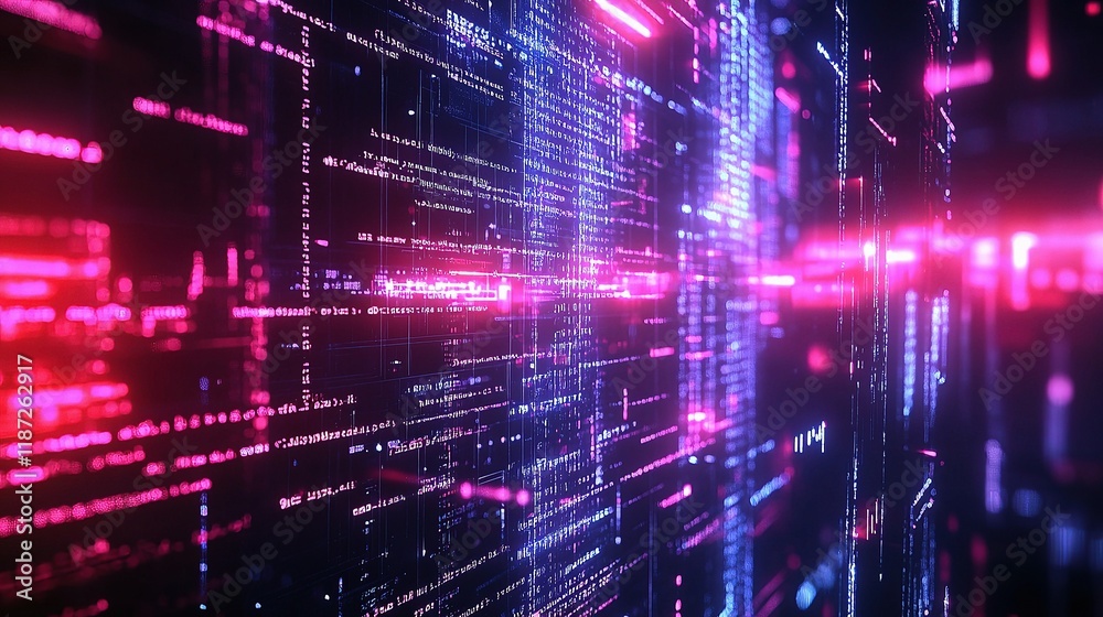 Poster abstract programming code overlaid on led technology background