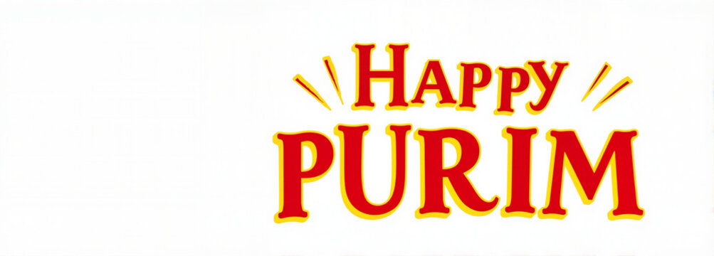 Happy Purim bold orange text with crown icon on white background with cheerful festive tone