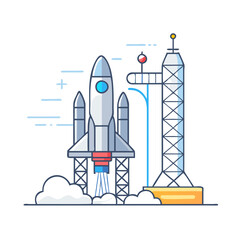 rocket on launch pad vector icon, rocket on launch pad vector illustration - simple illustration of rocket on launch pad, perfect for logos,and rocket on launch pad -themed designs.