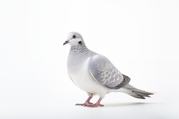 Fototapeta premium white dove symbolizing peace and harmony on a white background. Ideal for designs promoting unity, love, hope, and global peace initiatives. Perfect for use in posters, banners, websites.