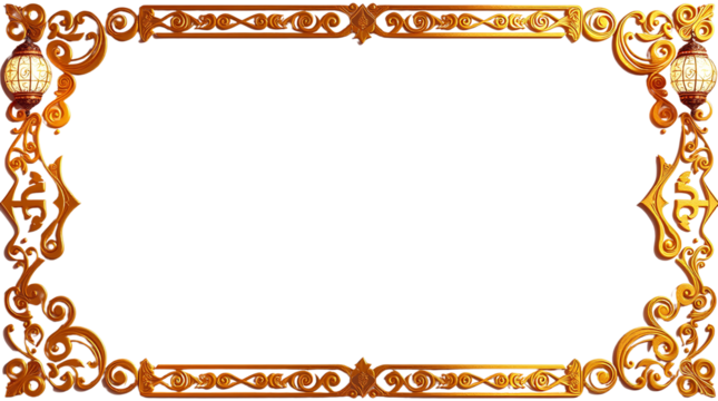 Photo of luxury golden Arabic Islamic text box title frame isolated on transparent background
